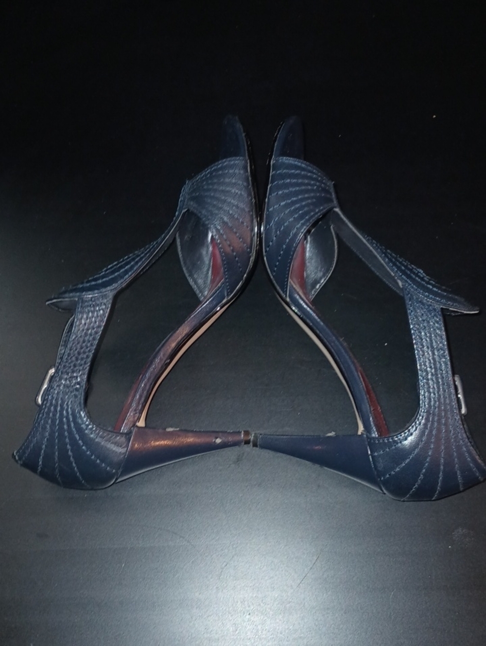 Ann Marino Black Strappy Open-Toe Heels with Red Insole Woman's Size 7m Sexy - Picture 6 of 8